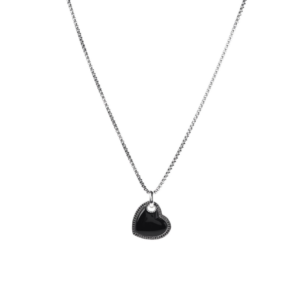 David Yurman Sterling Silver Black Onyx Heart Pendant Necklace